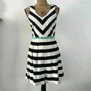 Black and white striped cocktail spring summer dress